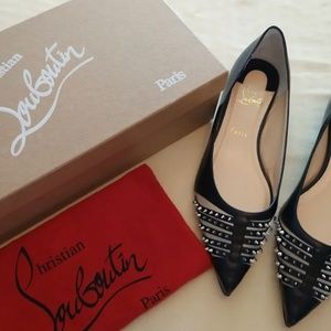 Christian Louboutin BARETA Flats - Black w/silver Spikes - Size 40.5 EUC
